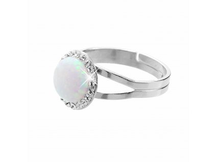 Stribrny prsten s kulatym opalem a krystaly Swarovski White velky (Stribro 925/1000)
