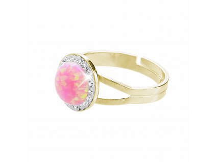 Pozlaceny stribrny prsten s kulatym opalem a krystaly Swarovski Rose velky (Stribro 925/1000)