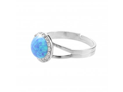 Stribrny prsten s kulatym opalem a krystaly Swarovski Blue velky (Stribro 925/1000)