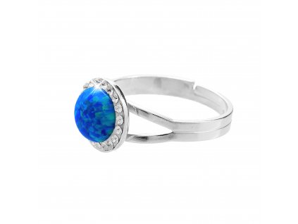 Stribrny prsten s kulatym opalem a krystaly Swarovski Dark Blue velky (Stribro 925/1000)