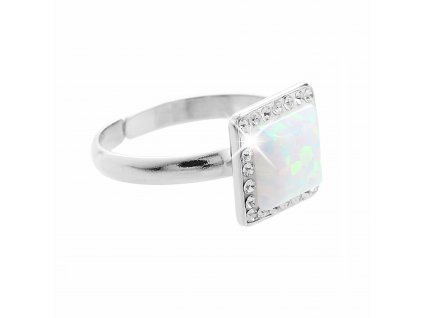 Stribrny prsten s ctvercovym opalem a krystaly Swarovski White velky (Stribro 925/1000)
