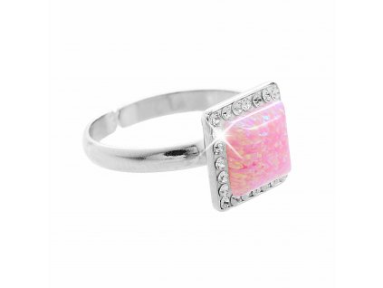 Stribrny prsten s ctvercovym opalem a krystaly Swarovski Rose velky (Stribro 925/1000)