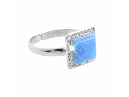 Stribrny prsten s ctvercovym opalem a krystaly Swarovski Blue velky (Stribro 925/1000)