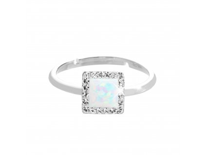 Stribrny prsten s ctvercovym opalem a krystaly Swarovski White maly (Stribro 925/1000)