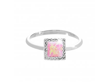 Stribrny prsten s ctvercovym opalem a krystaly Swarovski Rose maly (Stribro 925/1000)