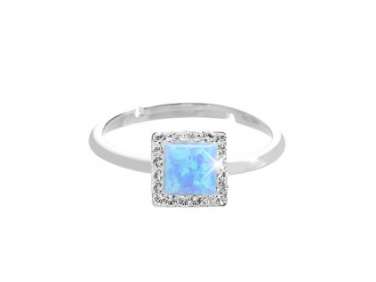 Stribrny prsten s ctvercovym opalem a krystaly Swarovski Blue maly (Stribro 925/1000)
