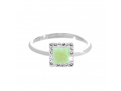 Stribrny prsten s ctvercovym opalem a krystaly Swarovski Green maly (Stribro 925/1000)