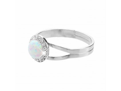 Stribrny prsten s kulatym opalem a krystaly Swarovski White maly (Stribro 925/1000)