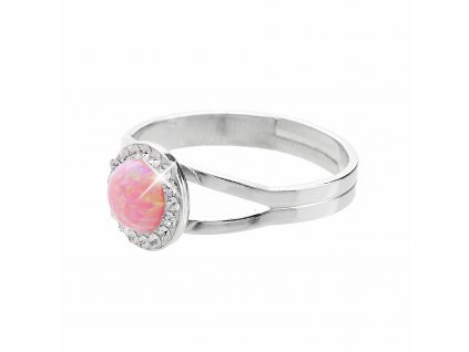 Stribrny prsten s kulatym opalem a krystaly Swarovski Rose maly (Stribro 925/1000)