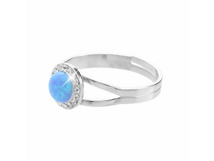 Stribrny prsten s kulatym opalem a krystaly Swarovski Blue maly (Stribro 925/1000)