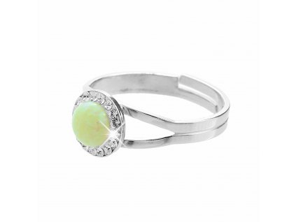 Stribrny prsten s kulatym opalem a krystaly Swarovski Green maly (Stribro 925/1000)