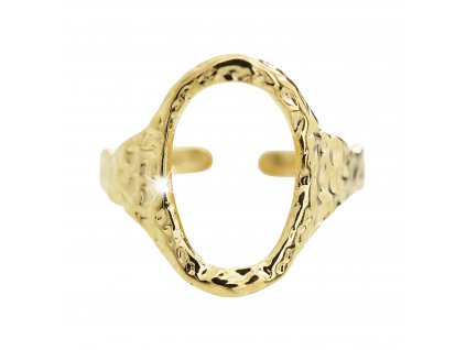 Zlaty ocelovy pomackany prsten oval bez krystalu- a
