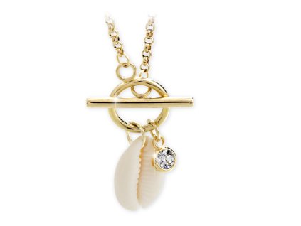 Zlatý ocelový náhrdelník s přírodní mušlí a s krystalem Swarovski Crystal