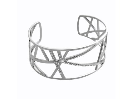 Ocelový náramek široký členitý zdobený krystaly Swarovski Crystal