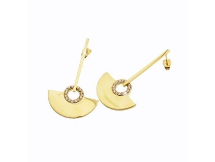 Zlaté ocelové náušnice puzety dlouhé s vějířem a s krystaly Swarovski Golden Shadow