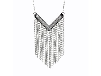 Ocelový náhrdelník s řetízky do špičky zdobený krystaly Swarovski Crystal