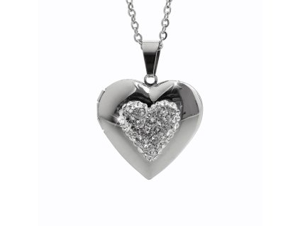 Ocelový náhrdelník velký srdcový medailon s krystaly Swarovski Crystal
