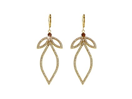Zlaté ocelové náušnice klapky seskupení lístků s krystaly Swarovski Golden Shadow