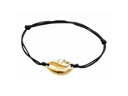 Šňůrkový náramek s přívěskem zlaté mušle z bižuterní slitiny zdobené krystaly Swarovski Crystal