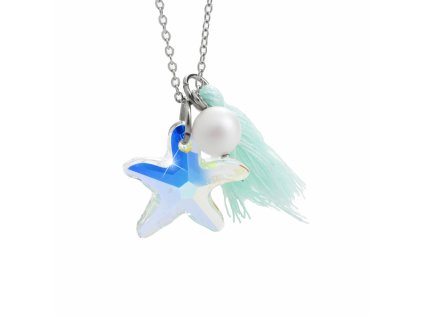 Ocelový náhrdelník střapec perla a krystal tvaru hvězdice Swarovski AB