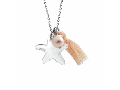 Ocelový náhrdelník střapec perla a krystal tvaru hvězdice Swarovski Crystal