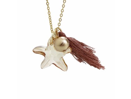 Zlatý ocelový náhrdelník střapec perla a krystal tvaru hvězdice Swarovski Golden Shadow