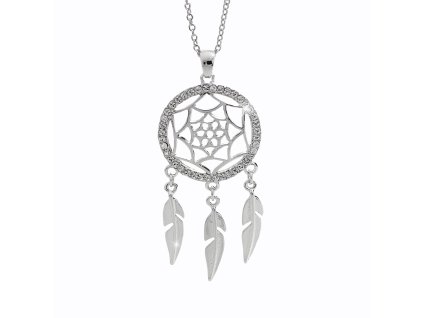 Ocelový náhrdelník s prořezávaným lapačem snů a s krystaly Swarovski Crystal
