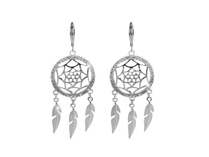 Ocelové náušnice klapky s prořezávaným lapačem snů a s krystaly Swarovski Crystal