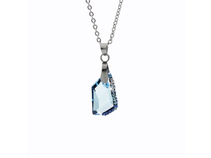 Ocelový náhrdelník malý zdobený lichoběžník Swarovski Aquamarine