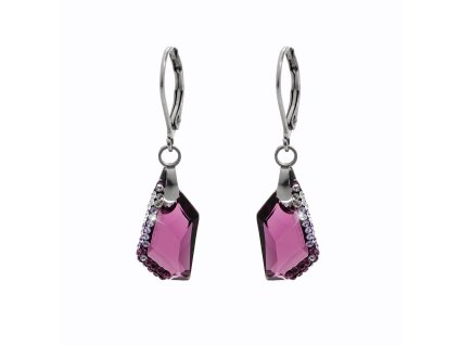 Ocelové náušnice klapky malý zdobený lichoběžník Swarovski Amethyst