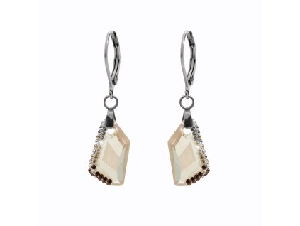 Ocelové náušnice klapky malý zdobený lichoběžník Swarovski Golden Shadow