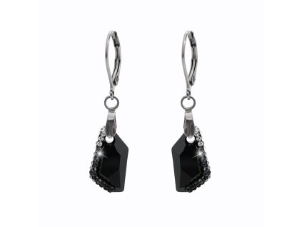 Ocelové náušnice klapky malý zdobený lichoběžník Swarovski Jet