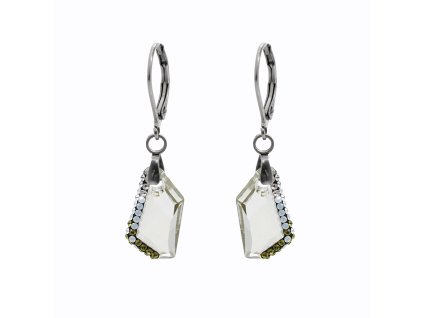 Ocelové náušnice klapky malý zdobený lichoběžník Swarovski Silver Shade