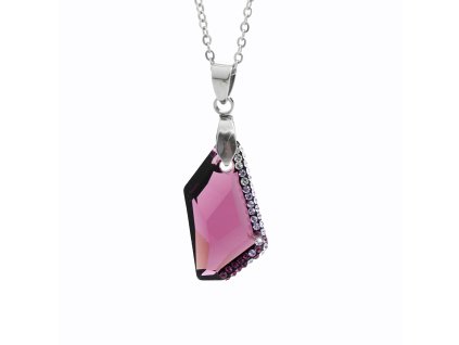 Ocelový náhrdelník střední zdobený lichoběžník Swarovski Amethyst