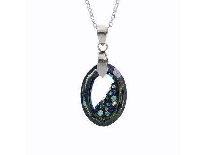 Ocelový náhrdelník šikmo osázený střední ovál Swarovski Bermuda Blue