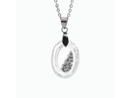 Ocelový náhrdelník šikmo osázený střední ovál Swarovski Crystal