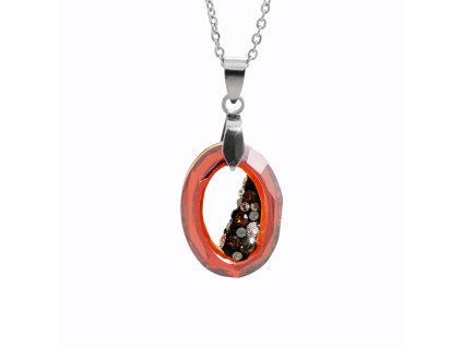 Ocelový náhrdelník šikmo osázený střední ovál Swarovski Red Magma