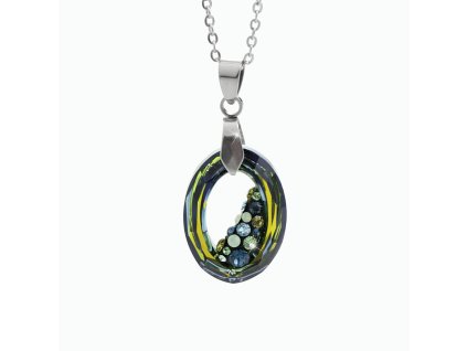 Ocelový náhrdelník šikmo osázený střední ovál Swarovski Sahara