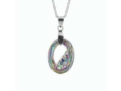 Ocelový náhrdelník šikmo osázený střední ovál Swarovski Vitrail Light