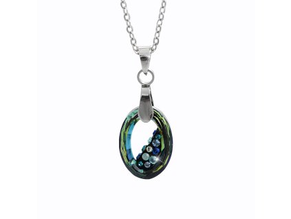 Ocelový náhrdelník šikmo osázený malý ovál Swarovski Bermuda Blue
