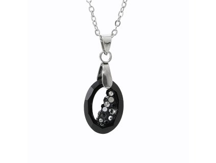 Ocelový náhrdelník šikmo osázený malý ovál Swarovski Jet