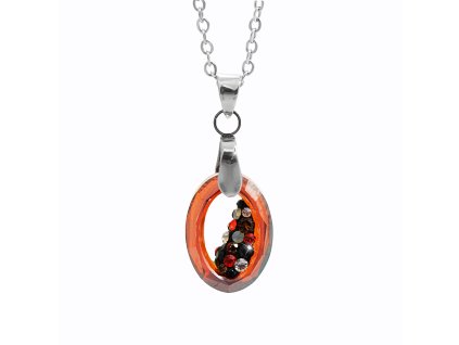 Ocelový náhrdelník šikmo osázený malý ovál Swarovski Red Magma