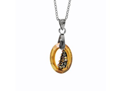 Ocelový náhrdelník šikmo osázený malý ovál Swarovski Topaz