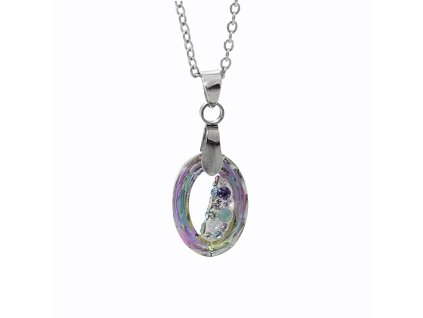 Ocelový náhrdelník šikmo osázený malý ovál Swarovski Vitrail Light