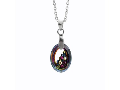 Ocelový náhrdelník šikmo osázený malý ovál Swarovski Volcano