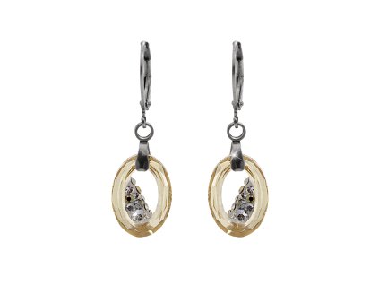 Ocelové náušnice klapky šikmo osázený malý ovál Swarovski Golden Shadow