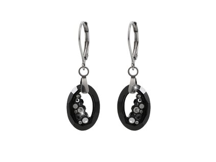 Ocelové náušnice klapky šikmo osázený malý ovál Swarovski Jet