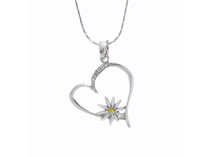 Náhrdelník z bižuterní slitiny kopretina v srdci s krystaly Swarovski Crystal