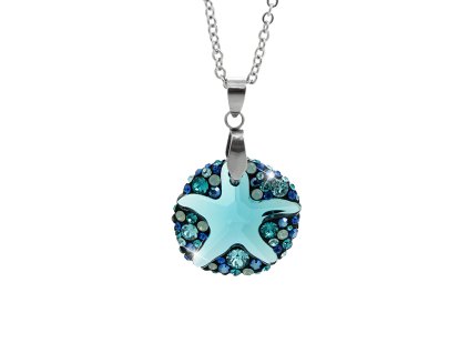 Ocelový náhrdelník s kamenem ve tvaru hvězdice doplněný krystaly Swarovski Indicolite