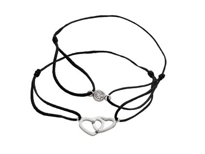Sada šňůrkových ocelových náramků dvě srdce a krystal Swarovski Crystal